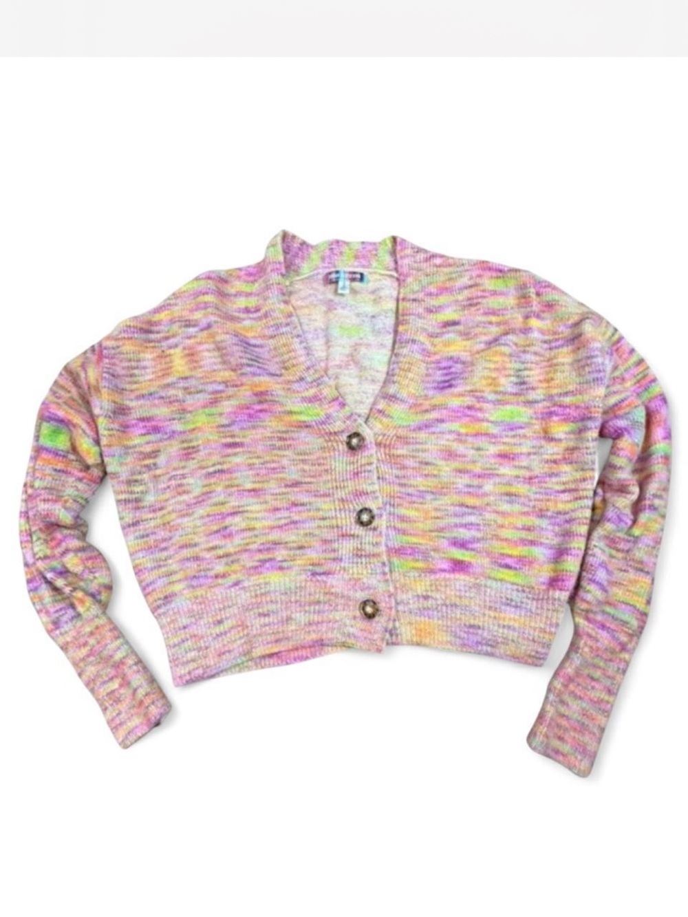 Urban Outfitters Cropped Cardigan Multicolor Knit Button Front Soft Girl Size S